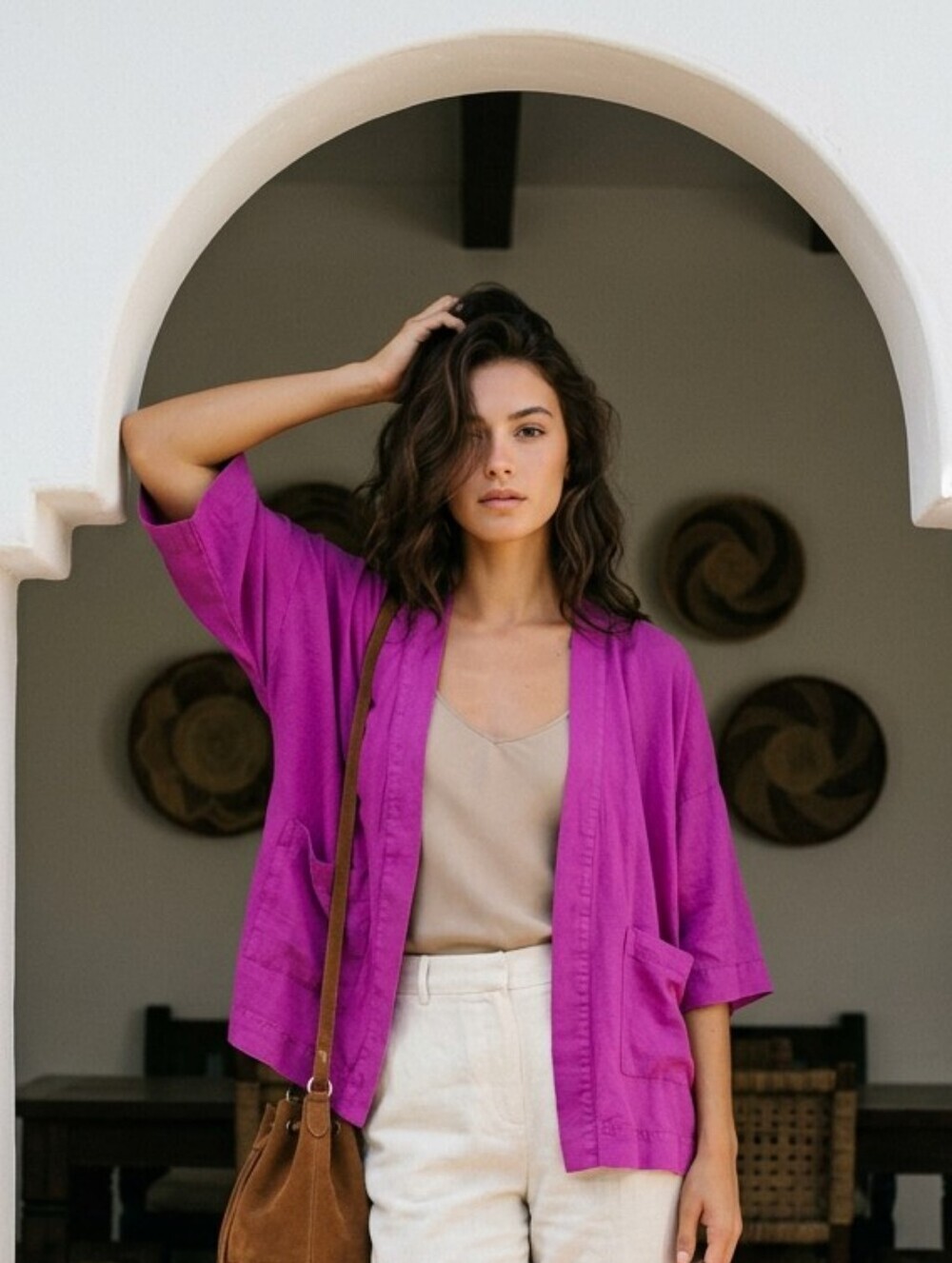Women's Nordstrom Magenta Flowy Lightweight Kimono Blouse Pockets One Size Boho